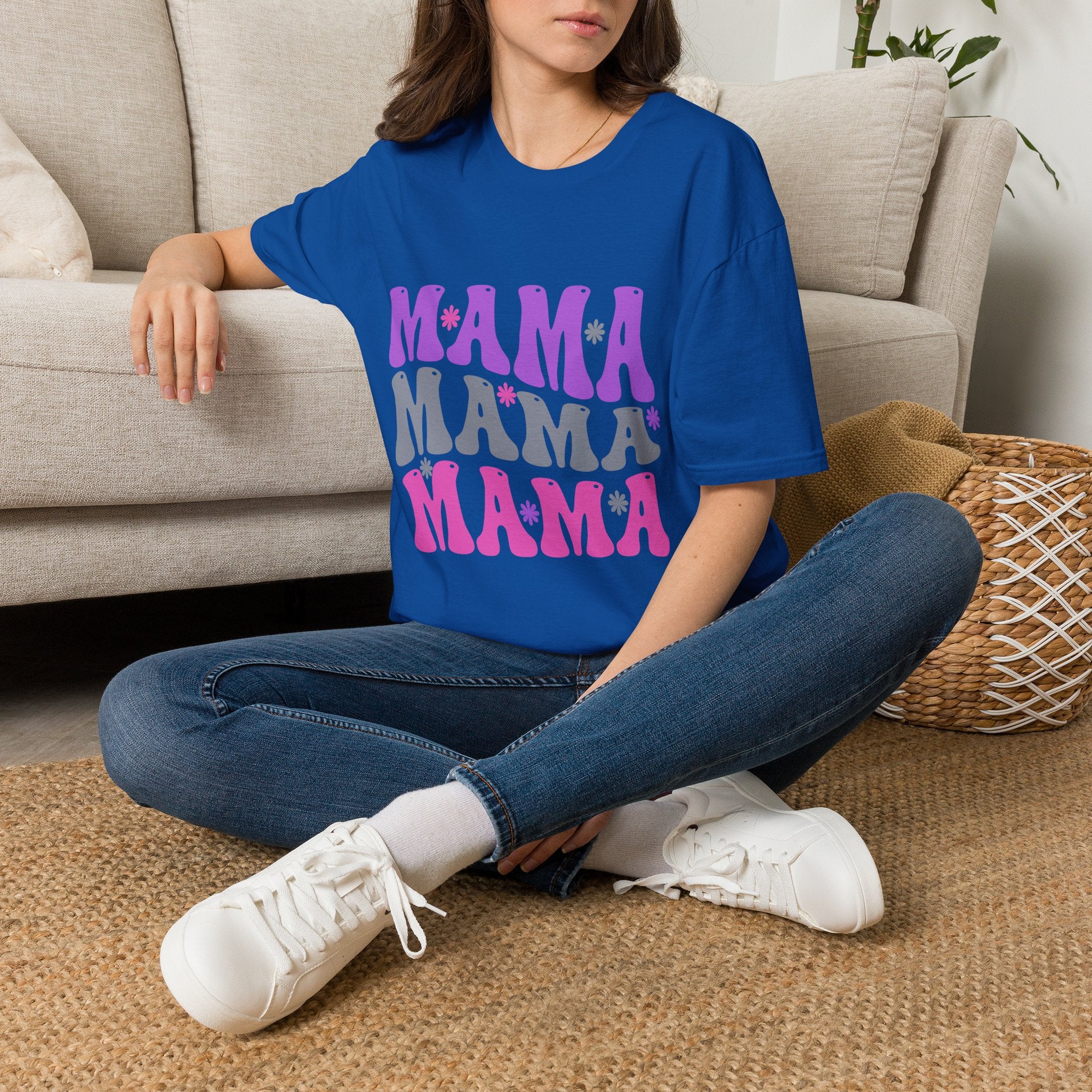 Mama Retro Graphic T-Shirt — Pink & Gray Stacked 'MAMA' Design