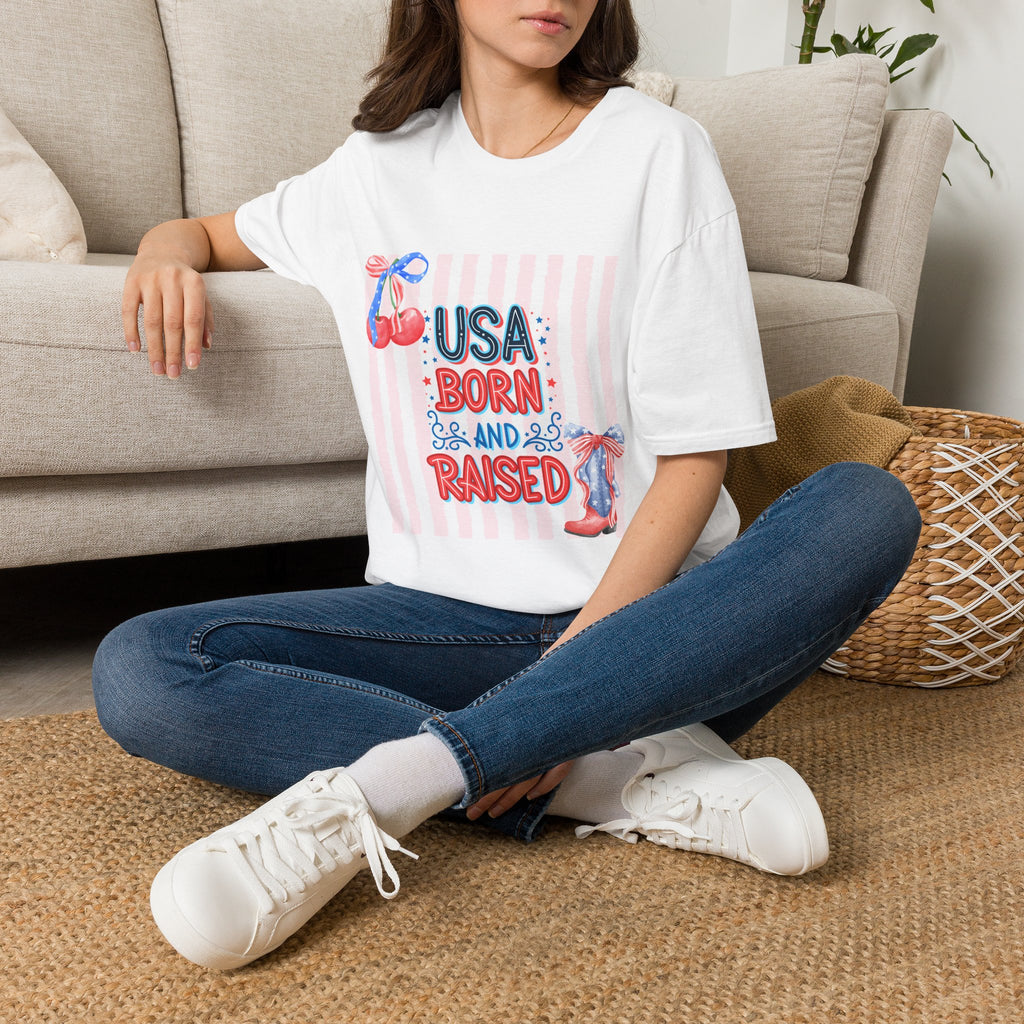 USA Born & Raised T-Shirt — Patriotic Cherry Graphic Tee for 4th of July