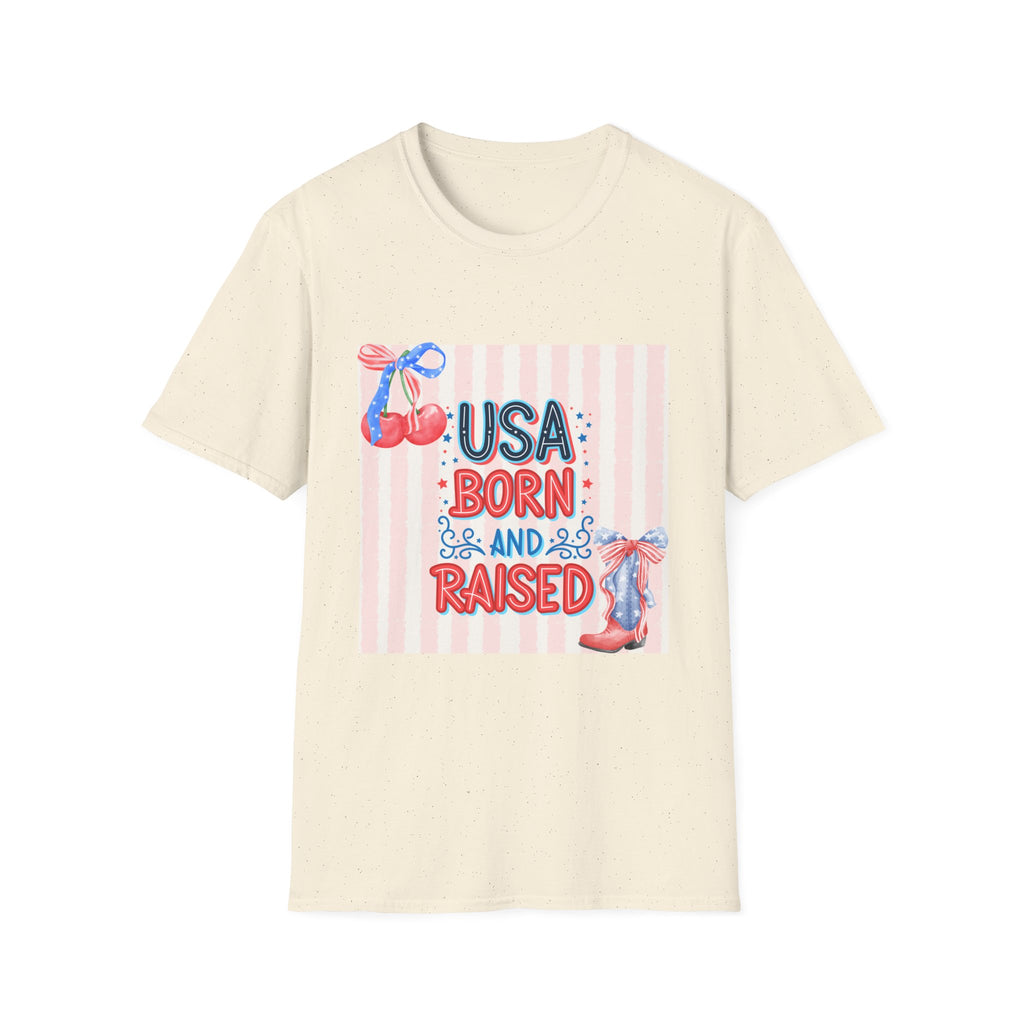 USA Born & Raised T-Shirt — Patriotic Cherry Graphic Tee for 4th of July