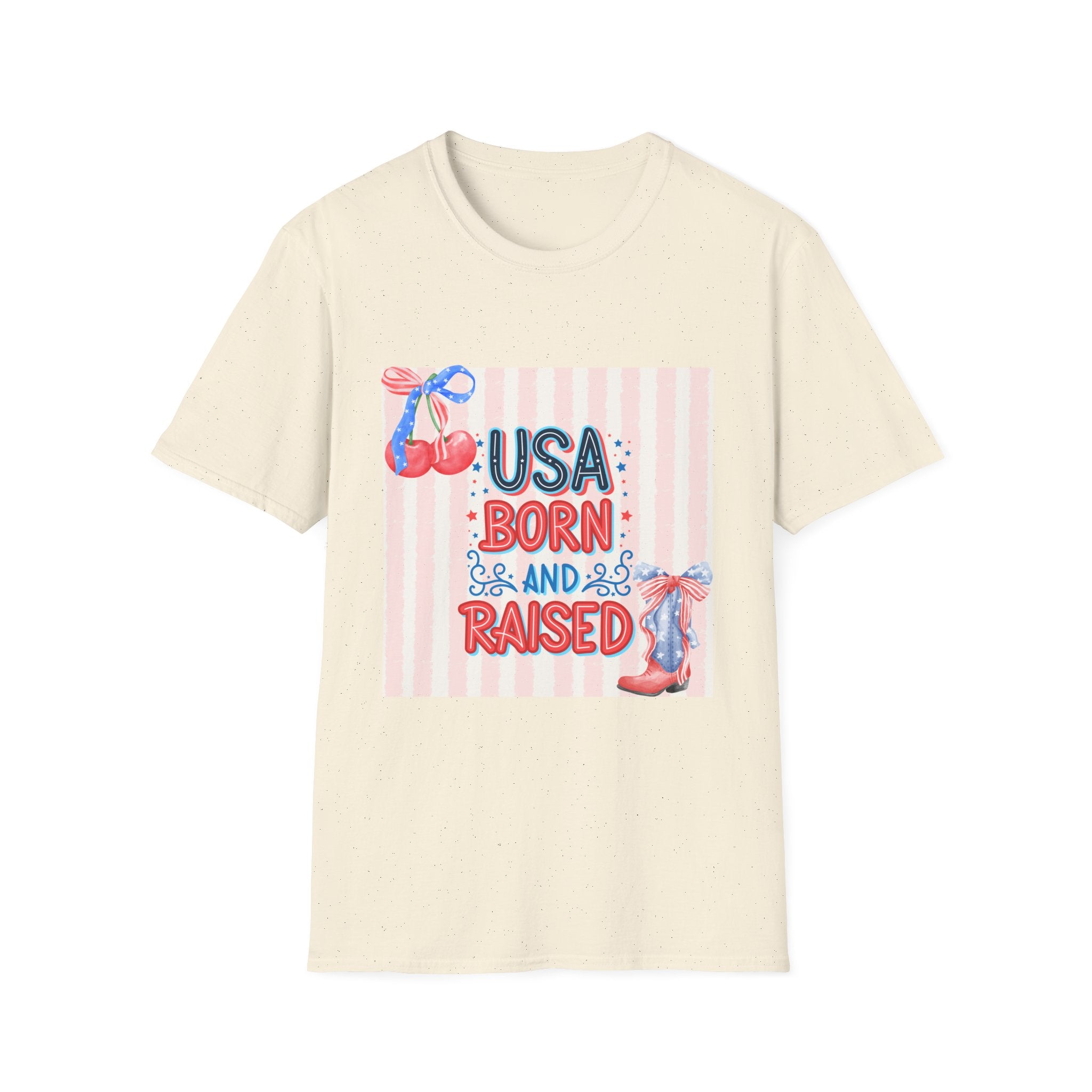 USA Born & Raised T-Shirt — Patriotic Cherry Graphic Tee for 4th of July