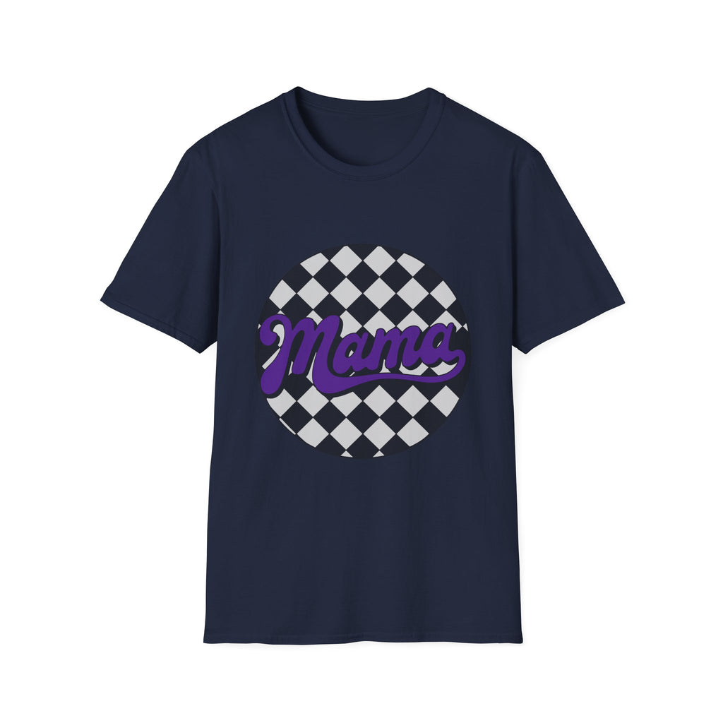 Mama Checkerboard T-Shirt — Retro Lavender Mom Tee