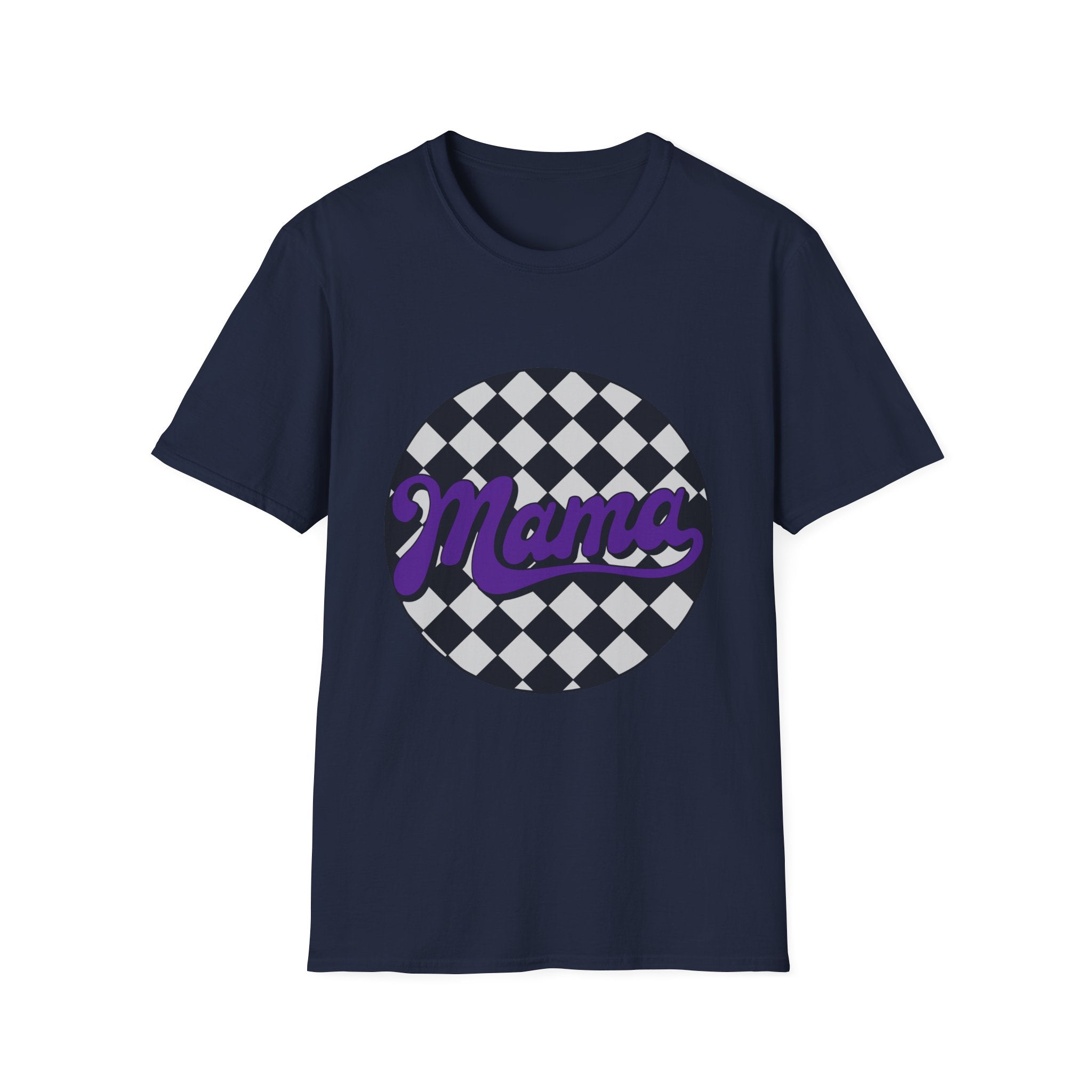 Mama Checkerboard T-Shirt — Retro Lavender Mom Tee