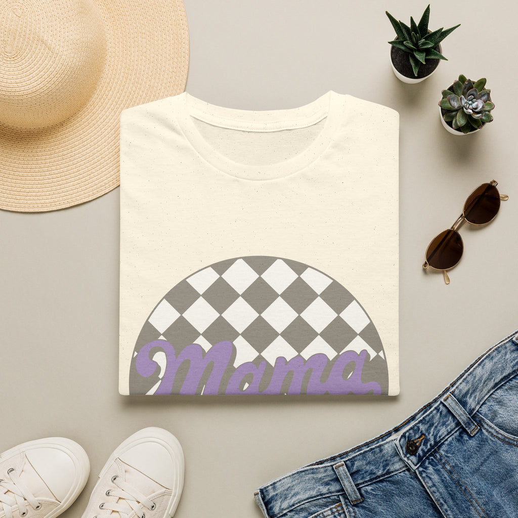 Mama Checkerboard T-Shirt — Retro Lavender Mom Tee