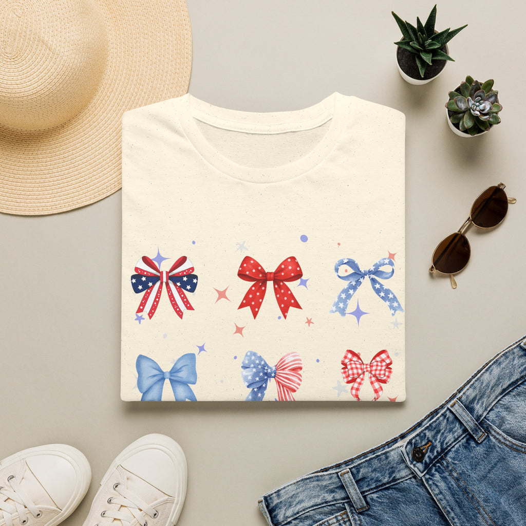 Patriotic Bow Pattern T-Shirt — Red White & Blue Ribbon Graphic