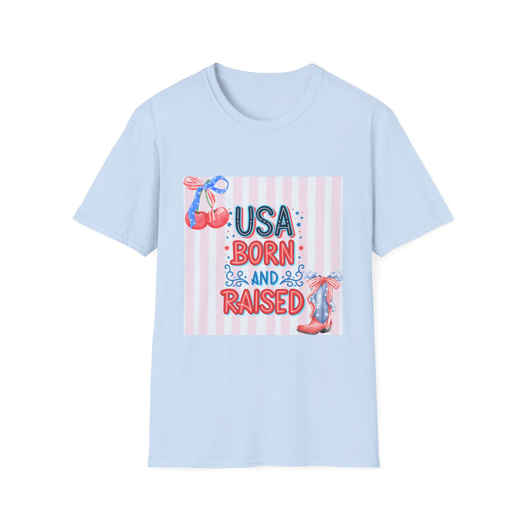 USA Born & Raised T-Shirt — Patriotic Cherry Graphic Tee for 4th of July