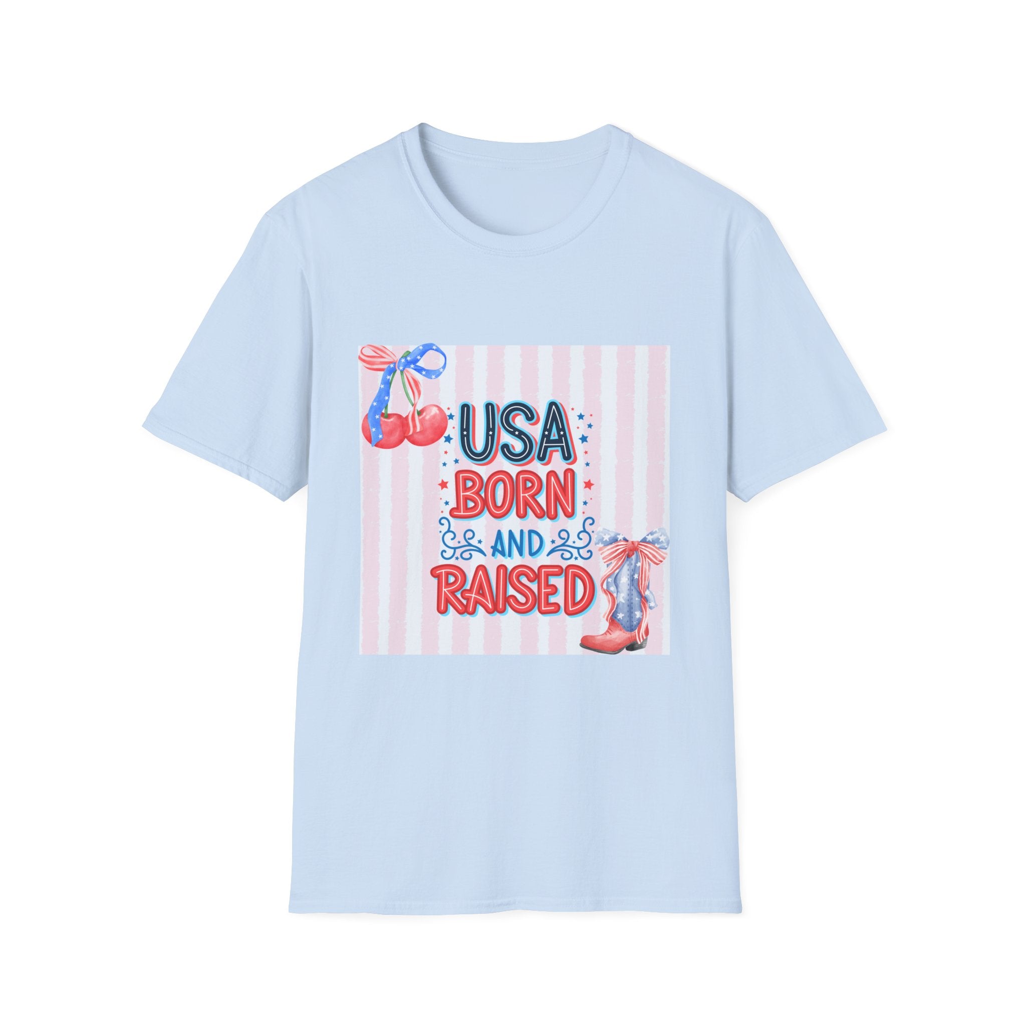 USA Born & Raised T-Shirt — Patriotic Cherry Graphic Tee for 4th of July